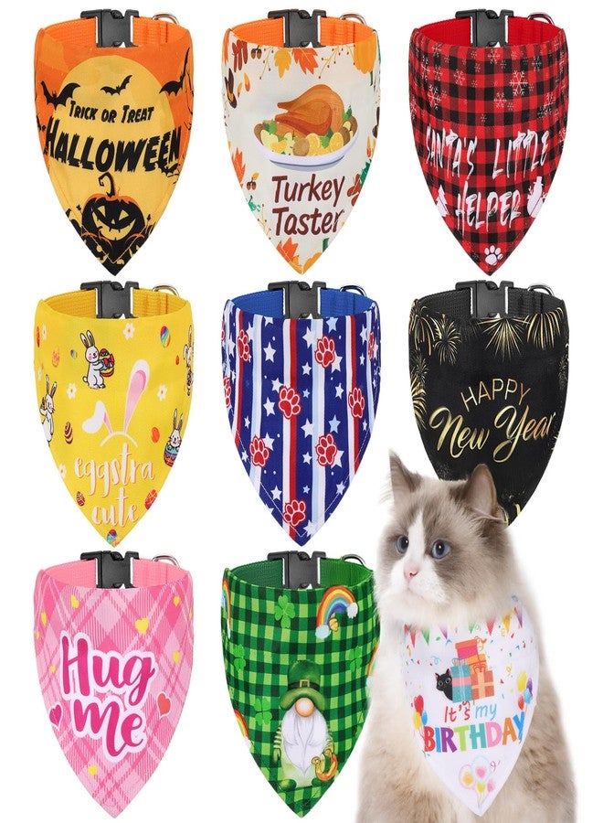 Bulyoou 9 Pcs Holiday Cat Collars Accessories Valentine's Day Adjustable Cats Breakaway Collars St. Patrick's Day Bandanas Kitty Triangle Scarf Easter Washable Bandanas Decoration - Image 1